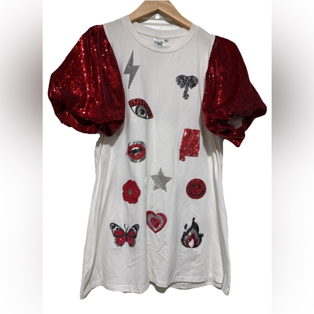 QUEEN OF SPARKLES Alabama icon mini Dress with Red Sequin Sleeves roll tide XS